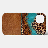 Western Turquoise Glitter Flourish Leather Leopard Case-Mate iPhone Case (Achterkant (horizontaal))