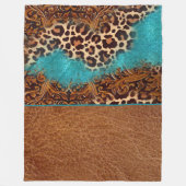 Western Turquoise Glitter Flourish Leather Leopard Fleece Deken (Voorkant)