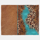 Western Turquoise Glitter Flourish Leather Leopard Fleece Deken (Voorkant (Horizontaal))