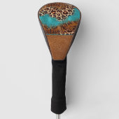 Western Turquoise Glitter Flourish Leather Leopard Golfheadcover (Voorkant)