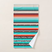 Western Turquoise Terracotta Strepen Koe Print Bad Handdoek (Handdoek)