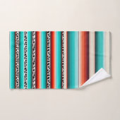 Western Turquoise Terracotta Strepen Koe Print Bad Handdoek (Handdoek)