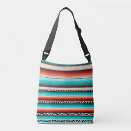Western Turquoise Terracotta Strepen Koe Print Crossbody Tas