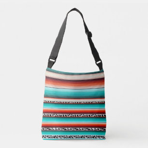 Western Turquoise Terracotta Strepen Koe Print Crossbody Tas
