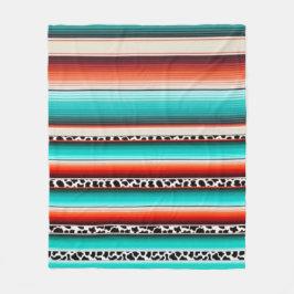 Western Turquoise Terracotta Strepen Koe Print Fleece Deken
