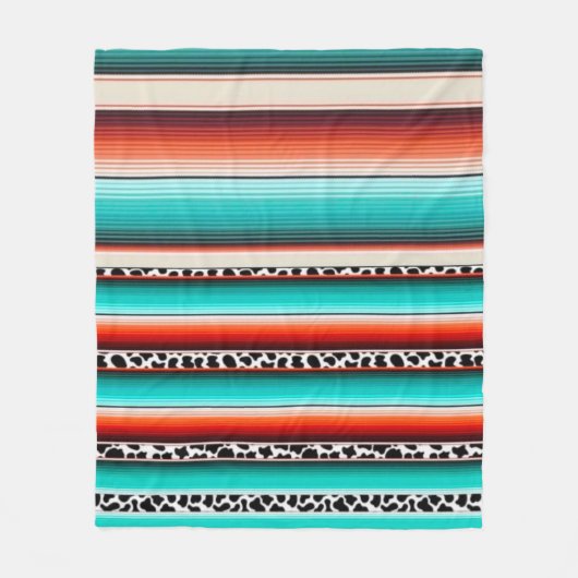 Western Turquoise Terracotta Strepen Koe Print Fleece Deken (Voorkant)