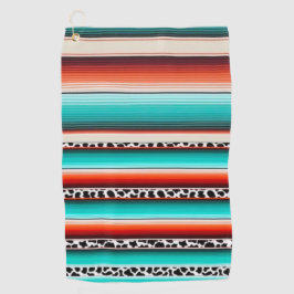 Western Turquoise Terracotta Strepen Koe Print Golfhanddoek