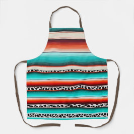 Western Turquoise Terracotta Strepen Koe Print Schort