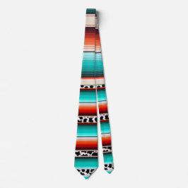 Western Turquoise Terracotta Strepen Koe Print Stropdas