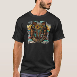 Western Turquoise Western Land Bull Skull Horse T-shirt