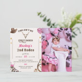 Western Tweede Verjaardag 2e Rodeo Rustieke Foto Kaart (Staand voorkant)