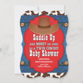 Western Twin Cowboys Baby shower Kaart (Voorkant)