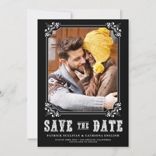 Western Typografie Foto Lijst Black Save The Date (Voorkant)