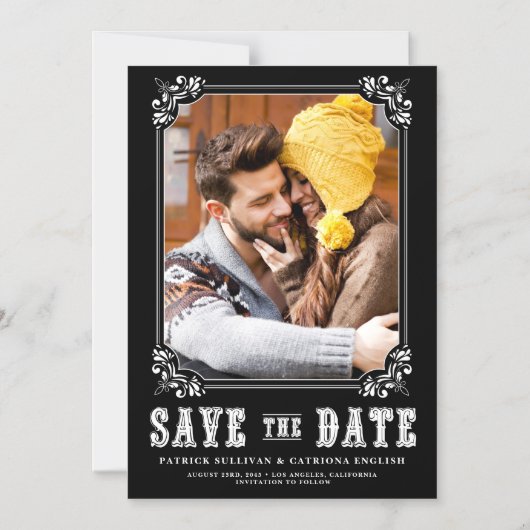 Western Typography Photo Frame Save the Date Magnetische Uitnodiging (Voorkant)
