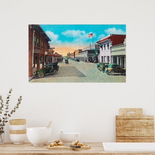 Western Uitzicht uit 5th en Main Street Corner Poster (Keuken)