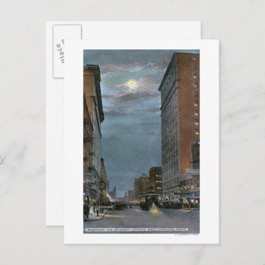 Western Uitzicht van Riverside Avenue te Night Briefkaart (Voorkant / Achterkant)