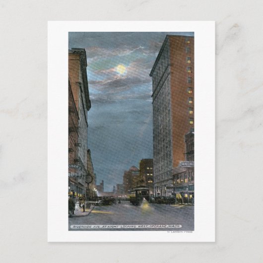 Western Uitzicht van Riverside Avenue te Night Briefkaart (Voorkant)