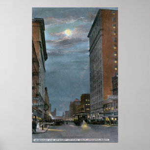 Western Uitzicht van Riverside Avenue te Night Poster