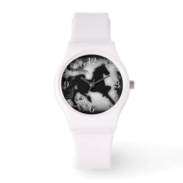 Western uitziende prancingpaard Silhouette Horloge (Voorkant)