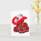 Western Valentines Day Cowgirl Boots Yeehaw Howdy  Kaart (Gele Bloem)