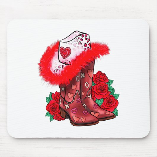 Western Valentines Day Cowgirl Boots Yeehaw Howdy  Muismat (Voorkant)