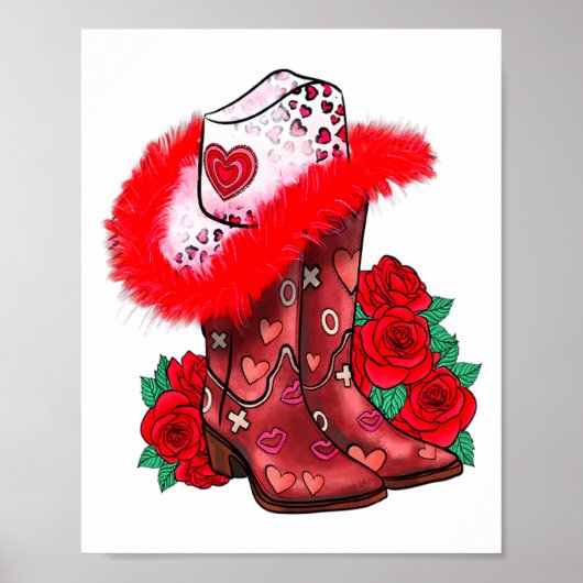 Western Valentines Day Cowgirl Boots Yeehaw Howdy  Poster (Voorkant)