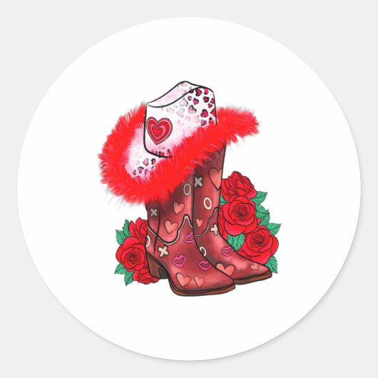 Western Valentines Day Cowgirl Boots Yeehaw Howdy  Ronde Sticker (Voorkant)