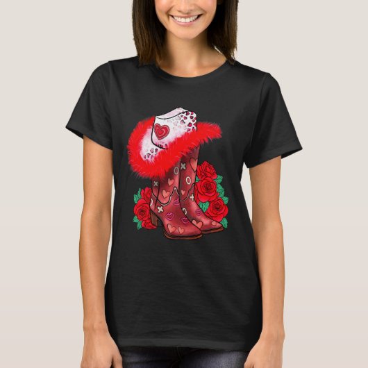 Western Valentines Day Cowgirl Boots Yeehaw Howdy T-shirt (Voorkant)