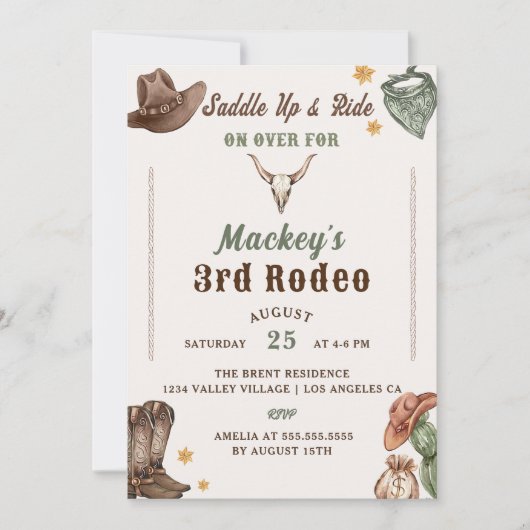 Western Verjaardags Rustiek 3e Verjaardagsfeest Kaart (Voorkant)