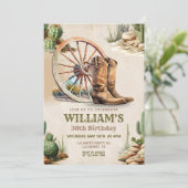 Western verjaardagsfeest, rustieke cowboy 30e kaart (Staand voorkant)