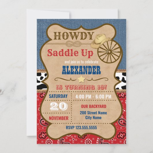 Western verjaardagsfeestje kaart (Voorkant)