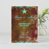 Western Verloving bekendmaking Blue Brown Star Save The Date (Staand voorkant)