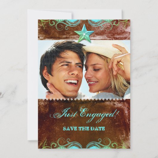 Western Verloving bekendmaking Blue Brown Star Save The Date (Achterkant)