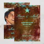 Western Verloving bekendmaking Blue Brown Star Save The Date (Voorkant / Achterkant)