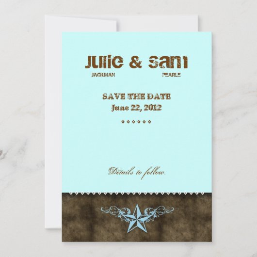 Western Verloving bekendmaking Blue Star Brown Save The Date (Voorkant)