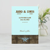 Western Verloving bekendmaking Blue Star Brown Save The Date (Staand voorkant)