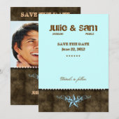 Western Verloving bekendmaking Blue Star Brown Save The Date (Voorkant / Achterkant)