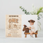 Western Vintage Rodeo 1st Birthday Invitation  Kaart (Staand voorkant)