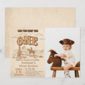 Western Vintage Rodeo 1st Birthday Invitation  Kaart (Voorkant / Achterkant)