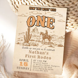 Western Vintage Rodeo 1st Birthday Invitation Kaart