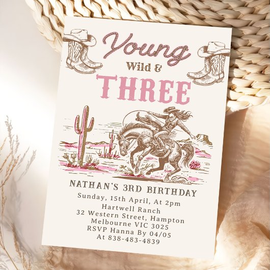 Western Vintage Rodeo 3rd Birthday Invitation  Kaart