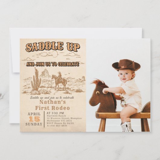 Western Vintage Rodeo Birthday Invitation Kaart (Voorkant)