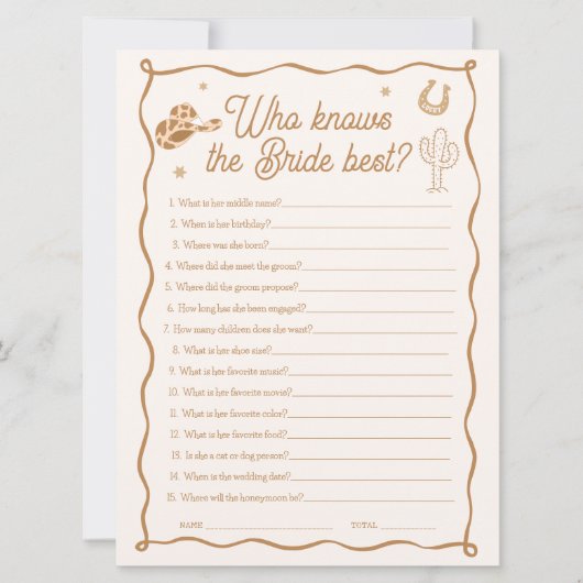 Western Vrijgezellenfeest die het beste bruidsspel Kaart (Voorkant)