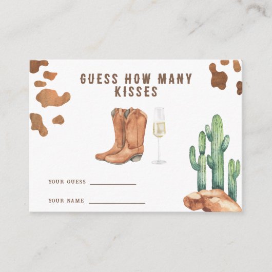 Western Vrijgezellenfeest - Hoeveel kussen spel Informatiekaartje (Voorkant)