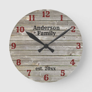 Western Weathered Barn Wood Aangepaste naam Ronde Klok