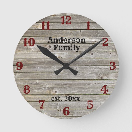 Western Weathered Barn Wood Aangepaste naam Ronde Klok (Voorkant)