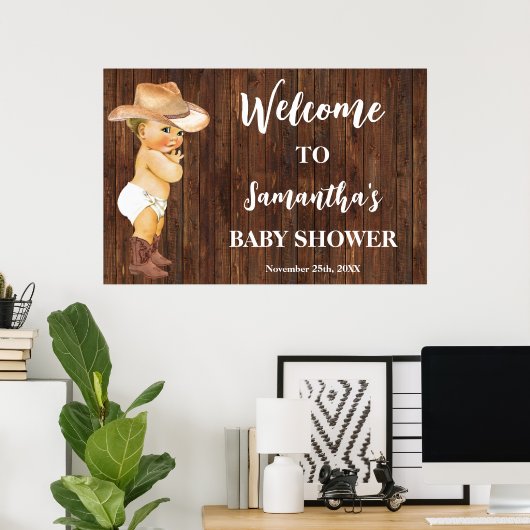 Western Welkome Kleine Cowboy Baby shower Poster (Thuiskantoor)