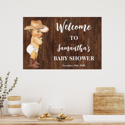 Western Welkome Kleine Cowboy Baby shower Poster (Keuken)