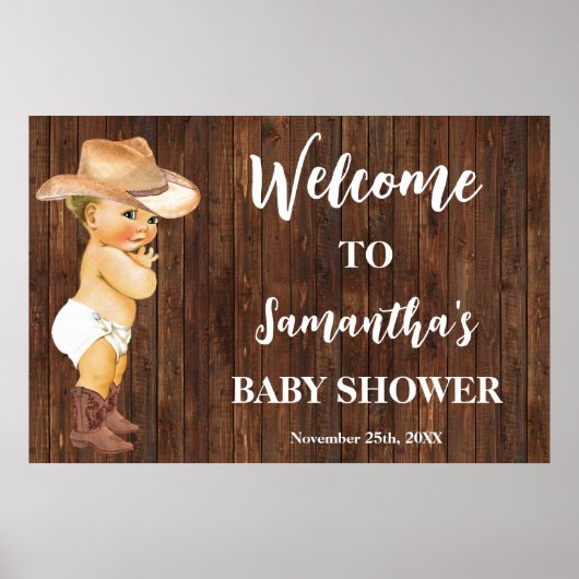 Western Welkome Kleine Cowboy Baby shower Poster (Voorkant)