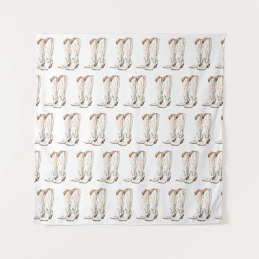Western White Cowgirl Boots Birthday Backdrop Wandkleed (Voorkant)